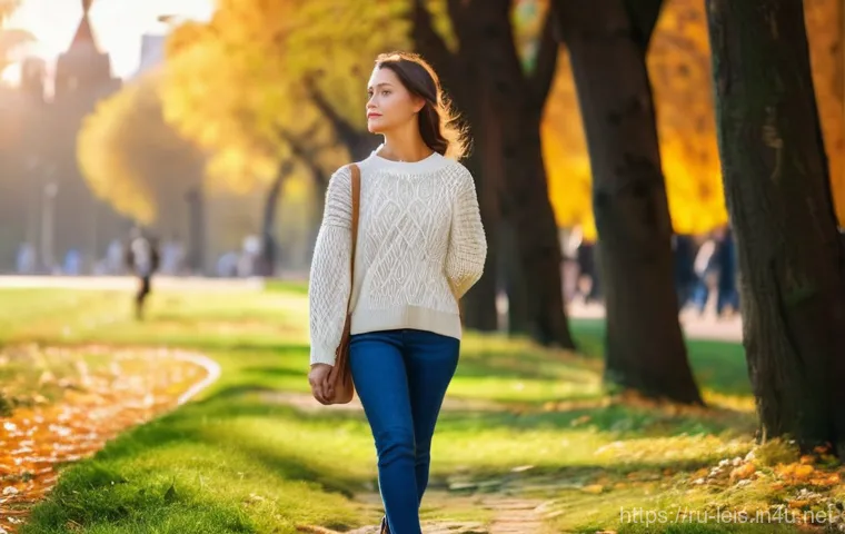 초보자를 위한 레저 사진 촬영법 - **Prompt:** A young woman, wearing a stylish, modest long-sleeved sweater and comfortable jeans, is ...