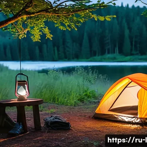 오토캠핑 준비 가이드 - A serene autokemping scene in a lush Russian forest clearing at dusk, featuring a waterproof tent wi...